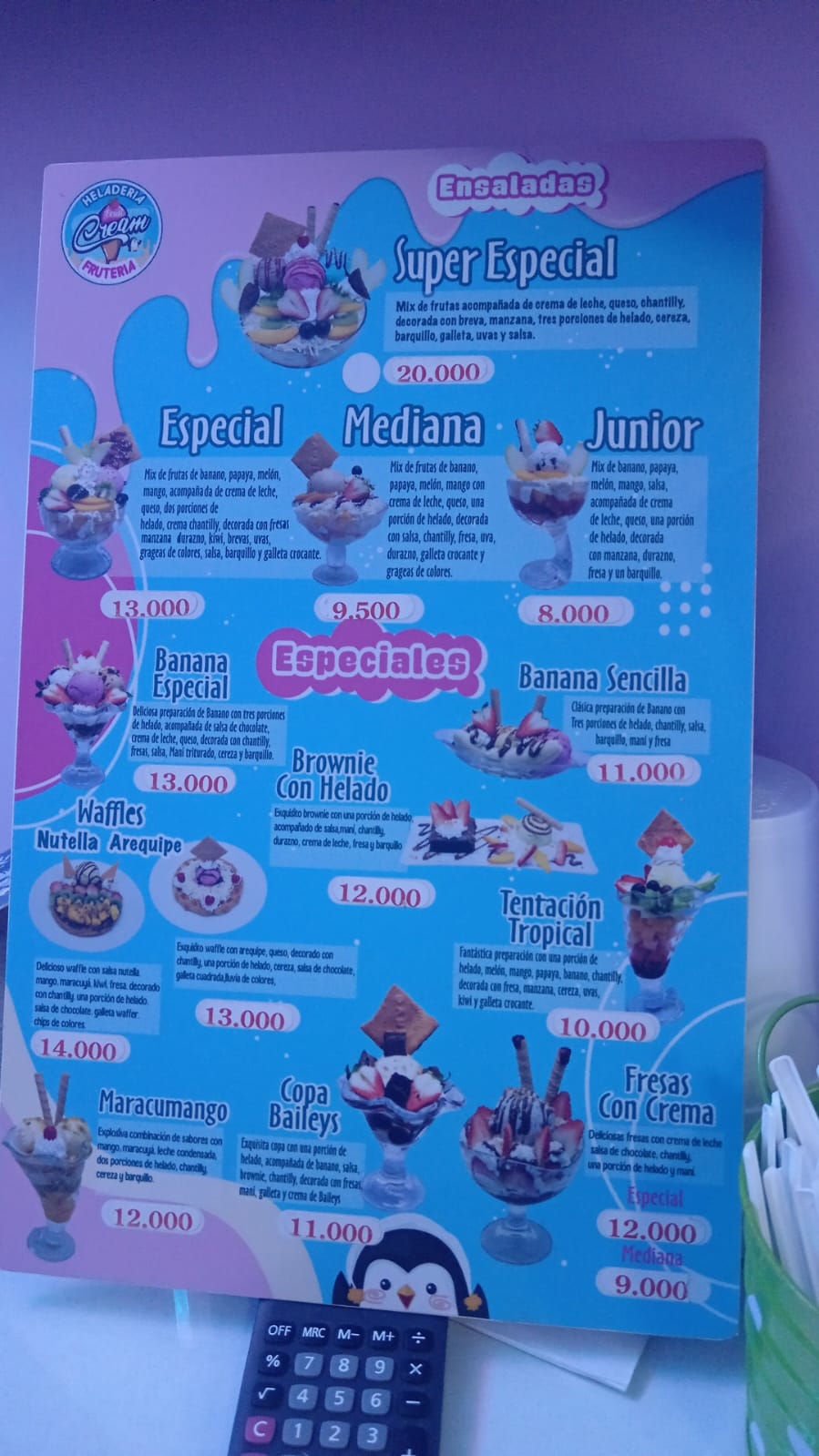 Menú Frutería Fruti cream