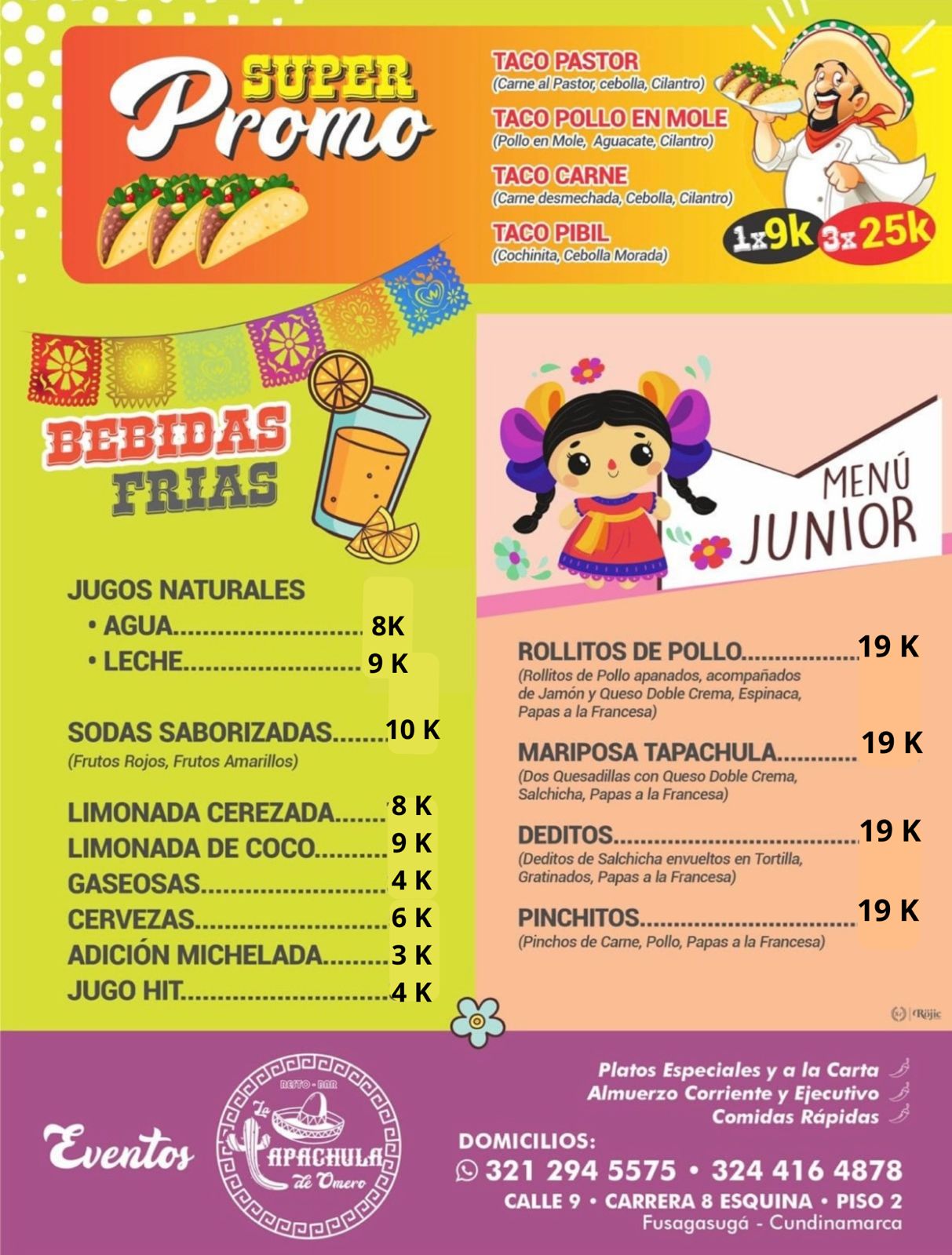 Menú La Tapachula de Omero