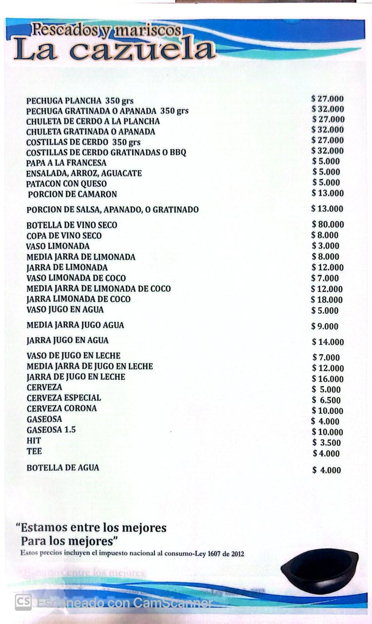 Menú La cazuela