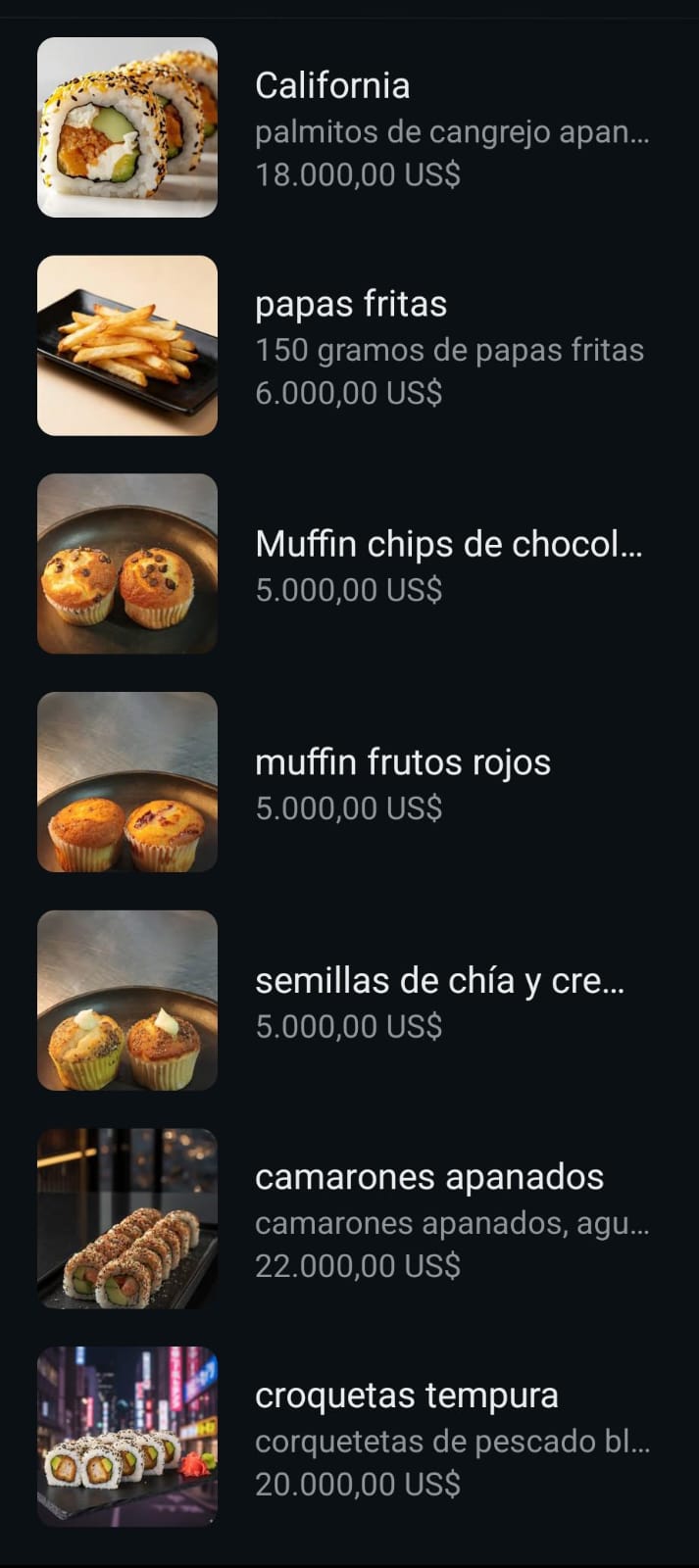 Menú Sushi cafe contradecun