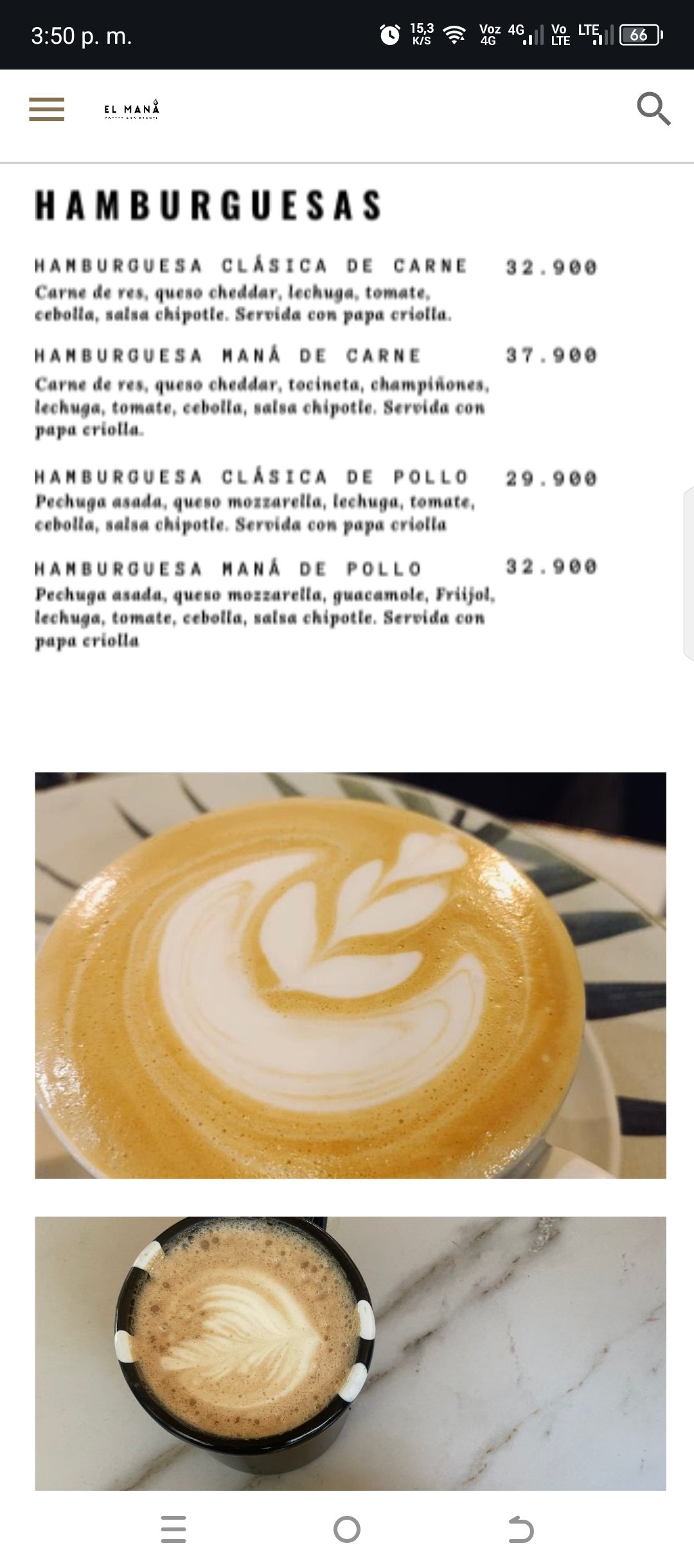 Menú El mana coofee and brunch querencia