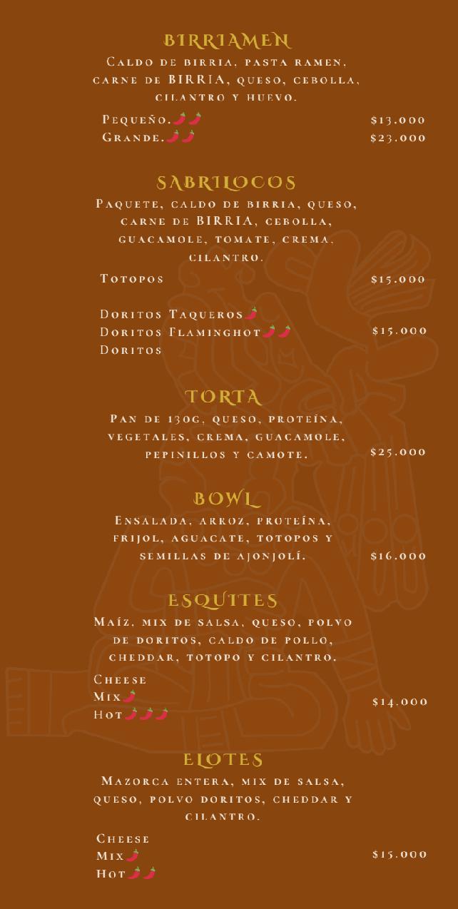 Menú La birria Chingona fusagasugá