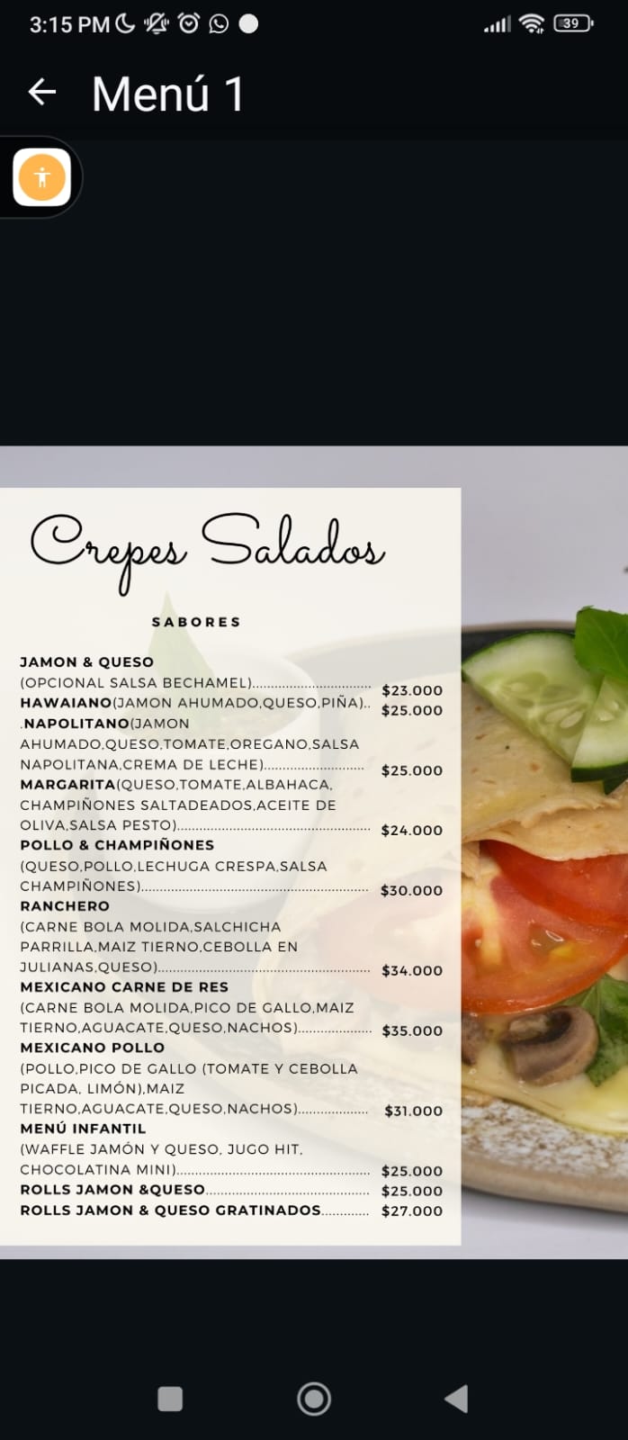 Menú Crepes factory