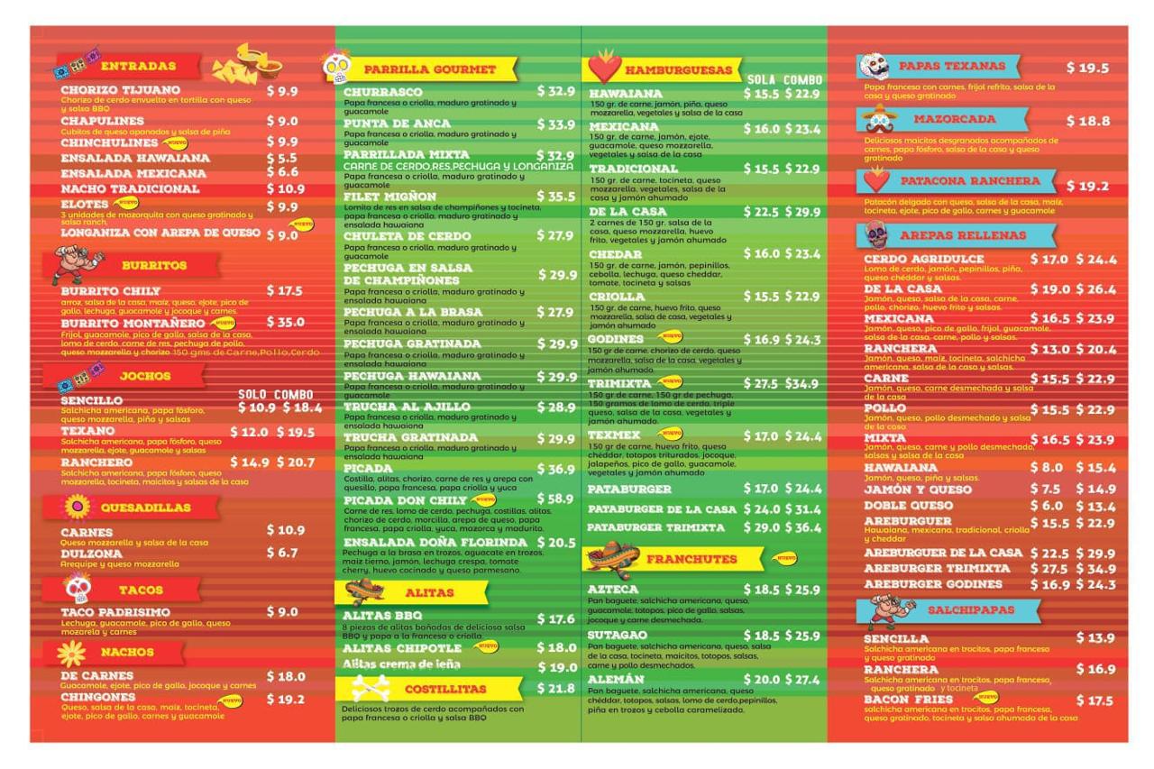 Menú Dónde Chily Gourmet