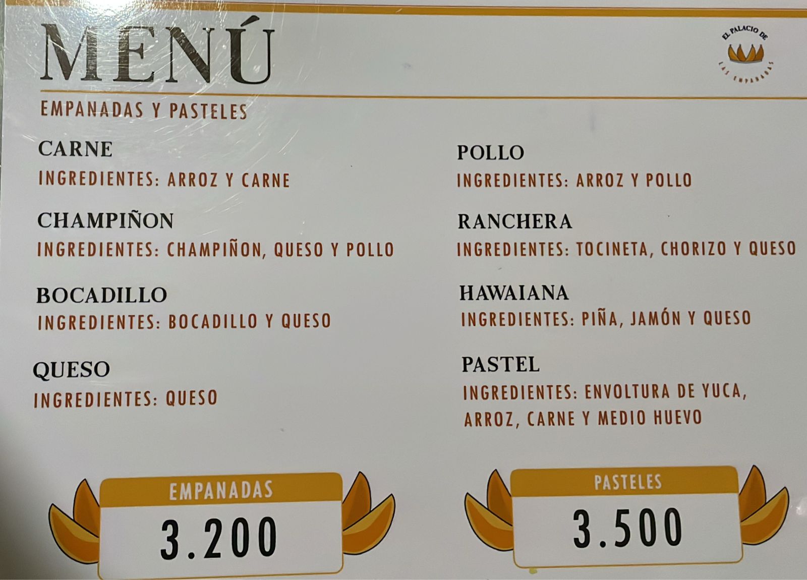Menú El palacio de las empanadas