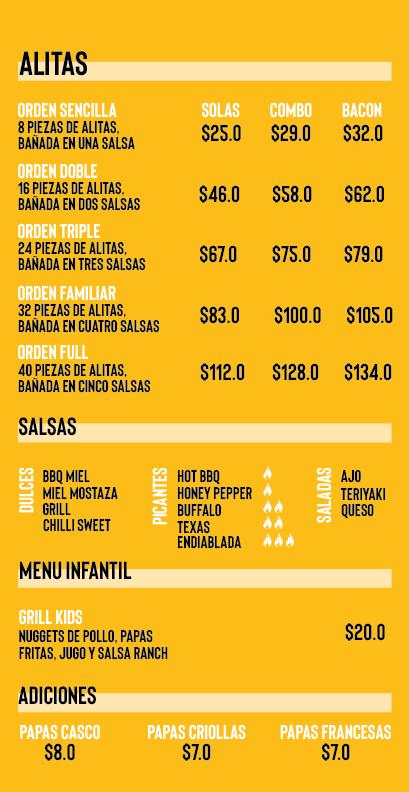 Menú Grill Wings cc jardín