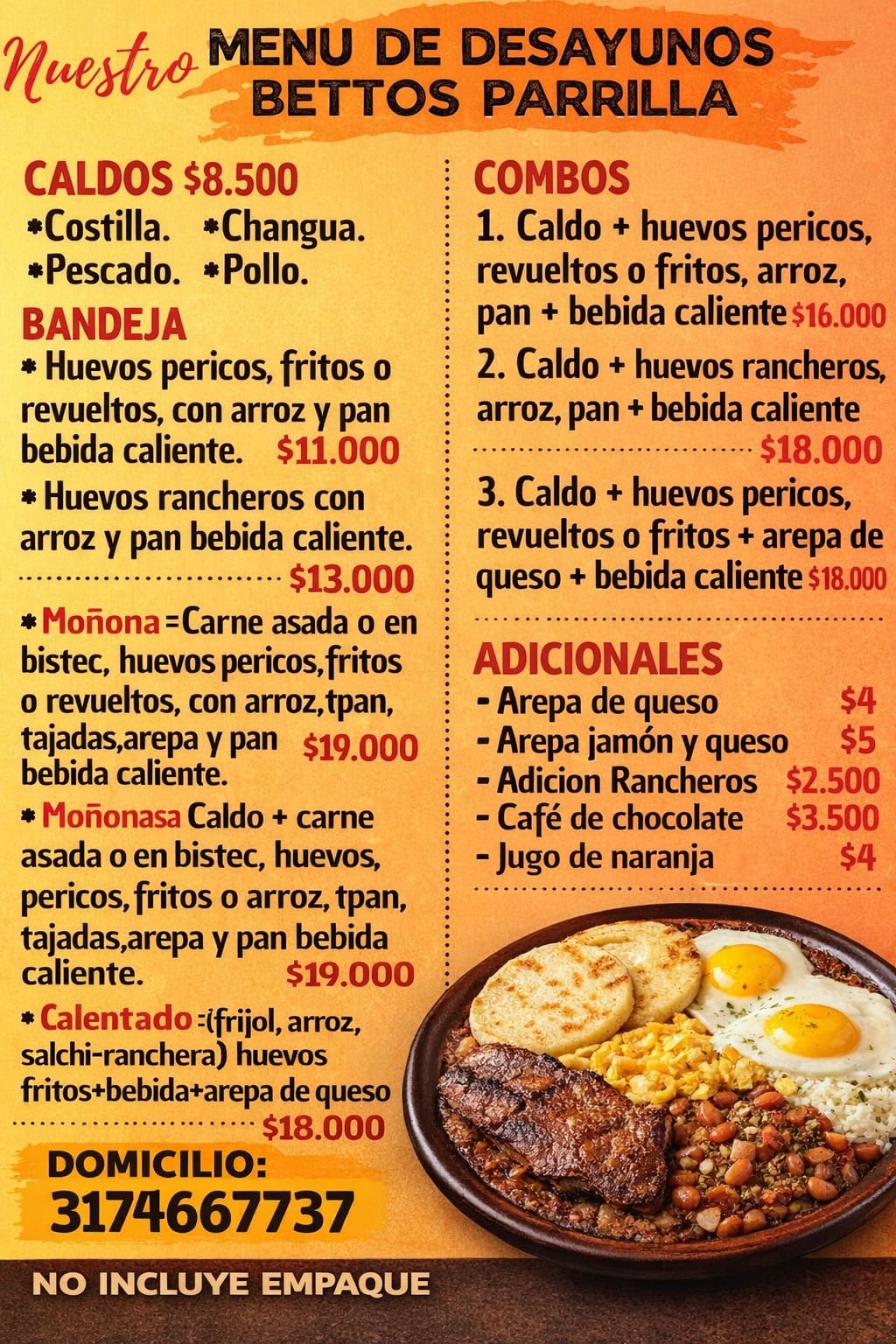 Menú Bettos parrilla