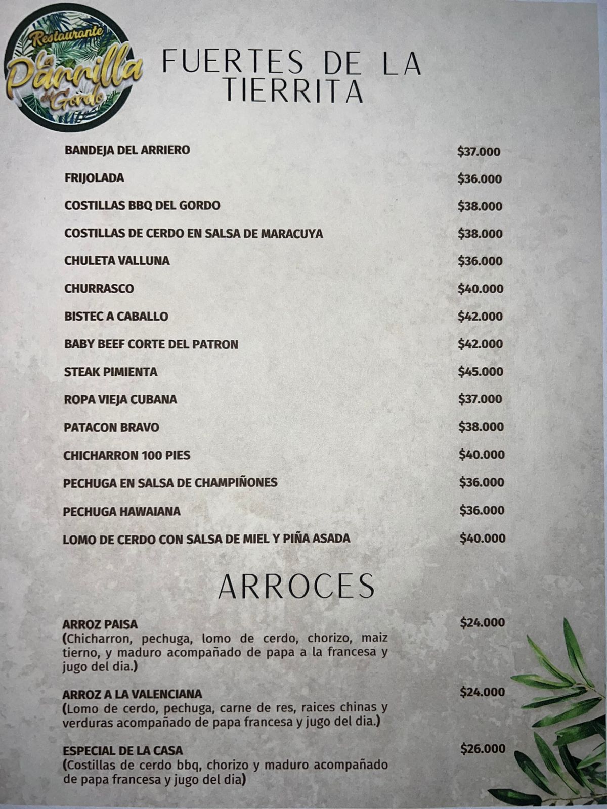 Menú La parrilla del gordo