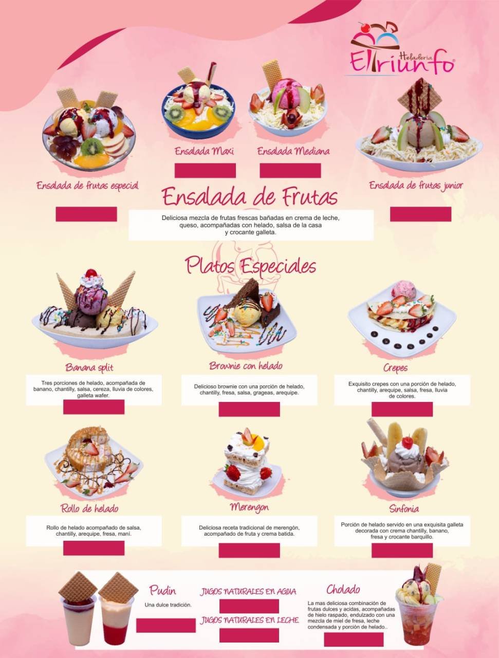 Menú Heladería el triunfo