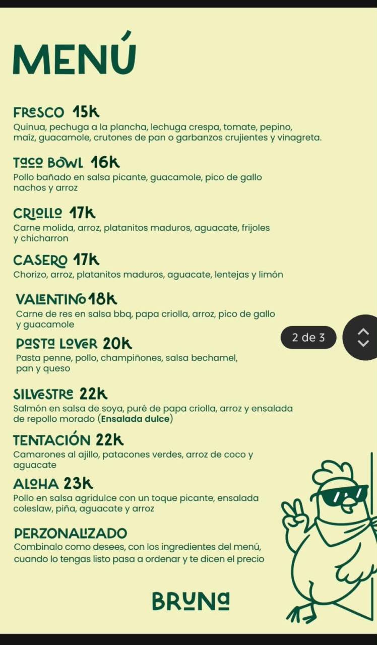 Menú Bruna Bowls