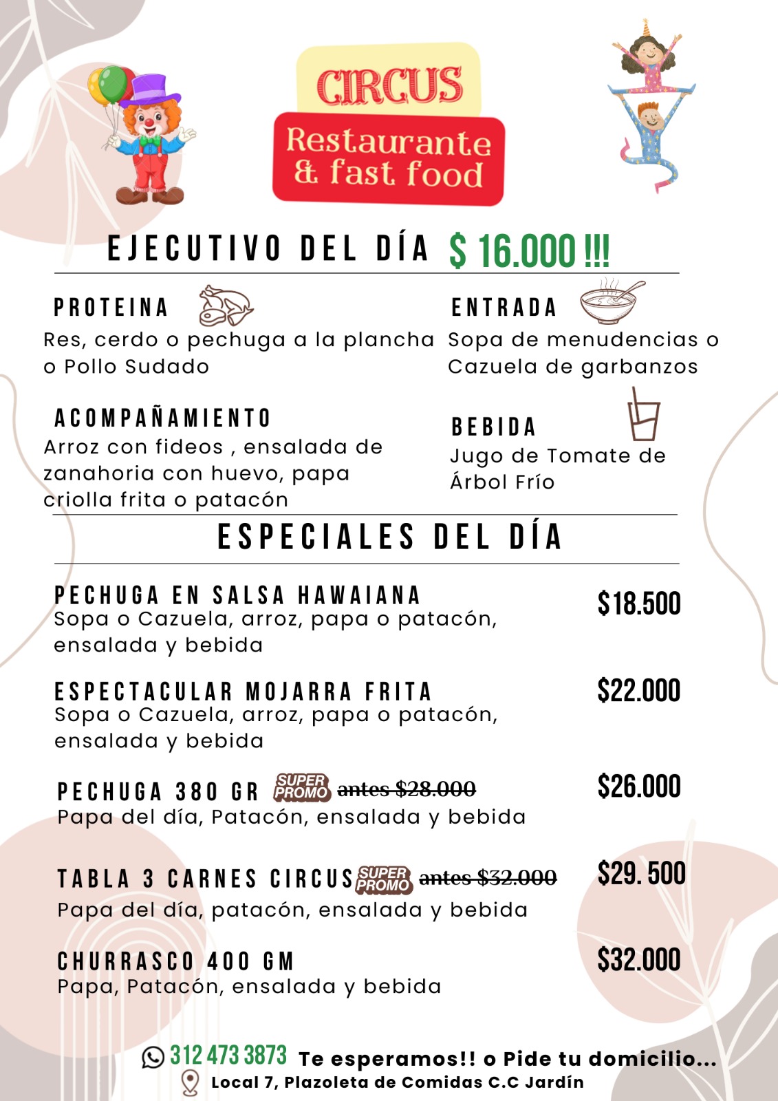 Menú Circus parrilla cc jardin