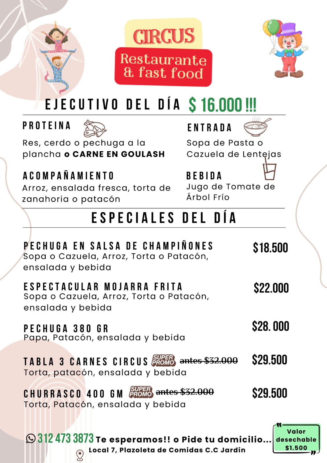 Menú Circus parrilla cc jardin