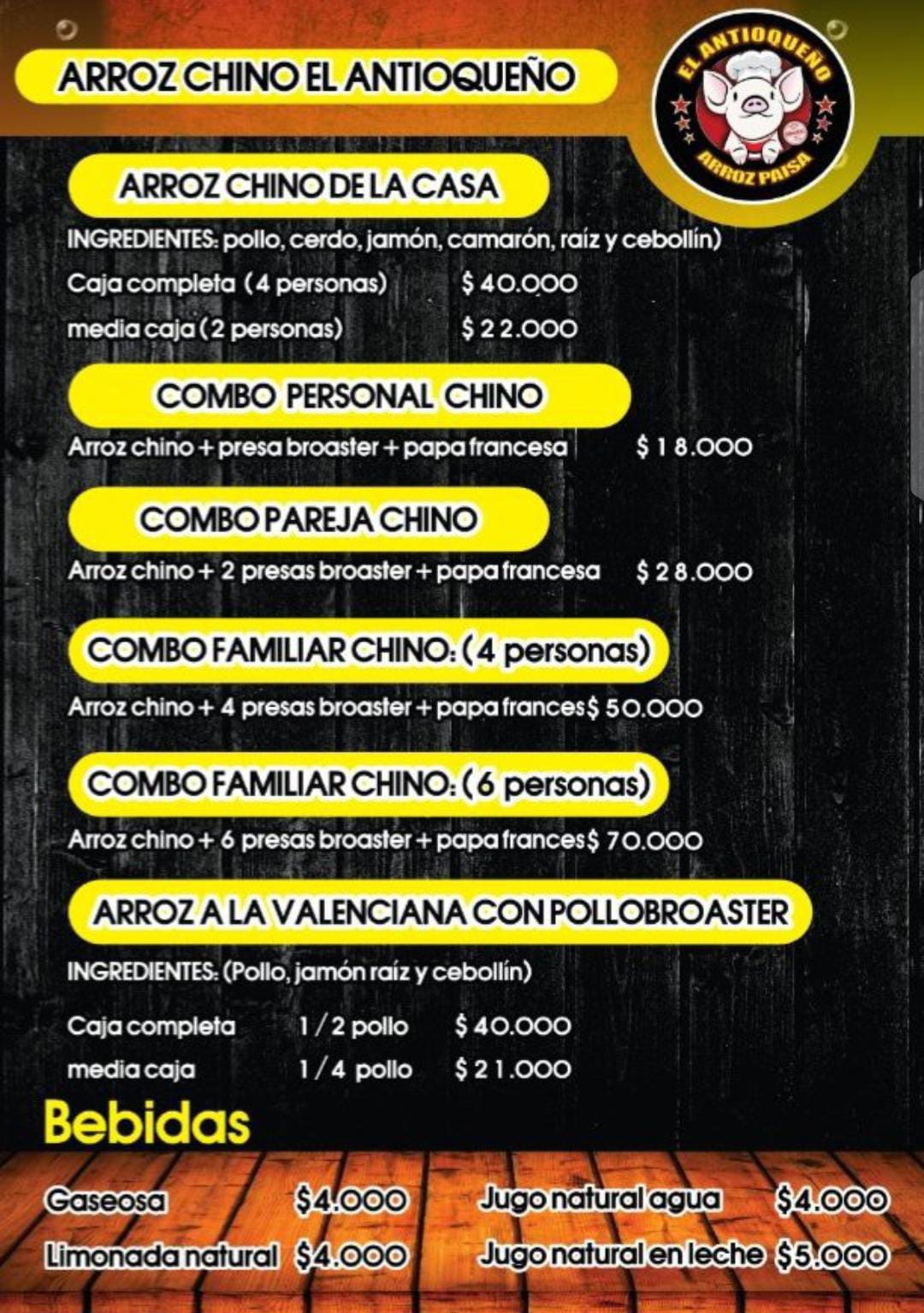 Menú El antioqueño