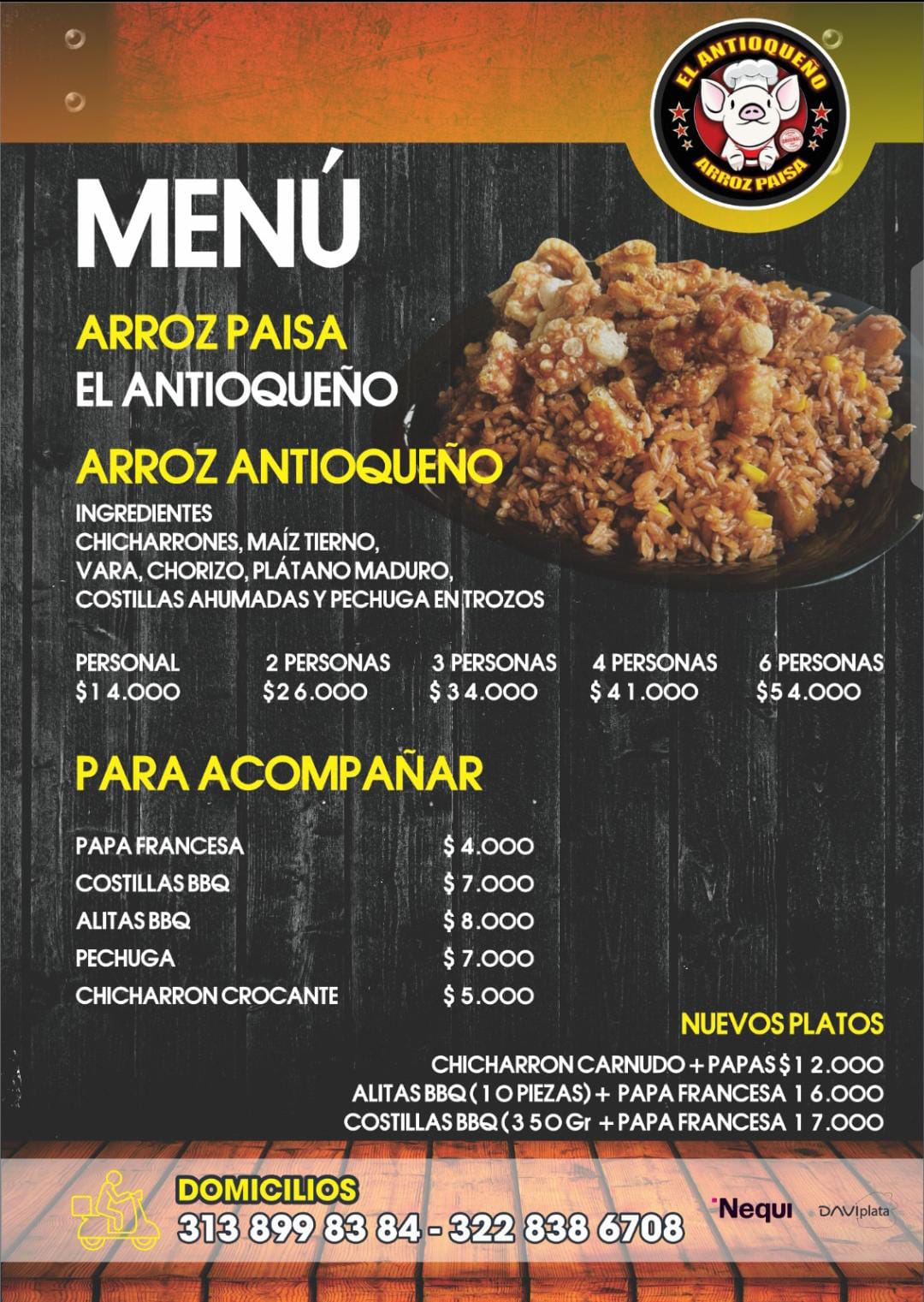 Menú El antioqueño