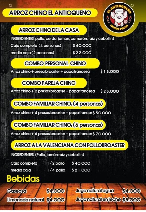 Menú El antioqueño