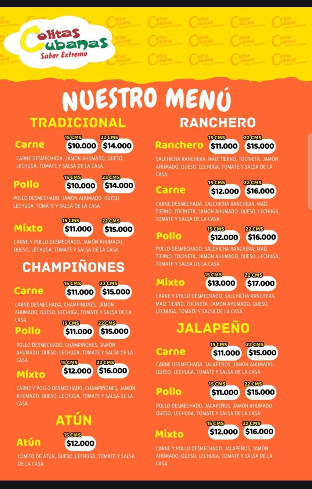Menú Colitas cubanas