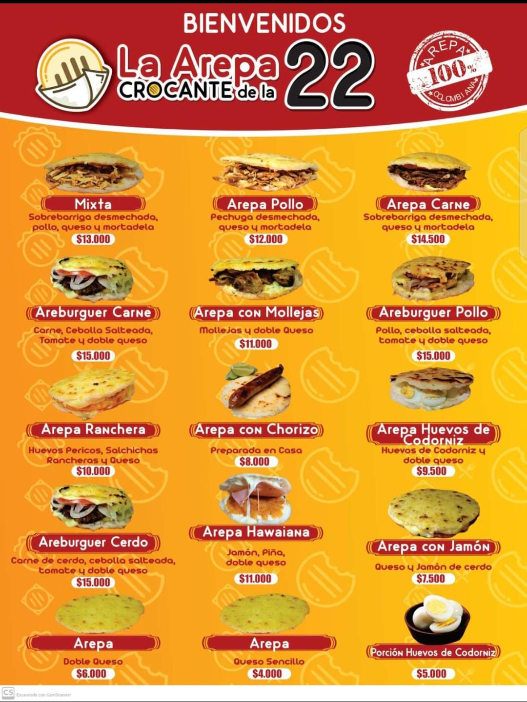 Menú Arepa crocantes de la 22